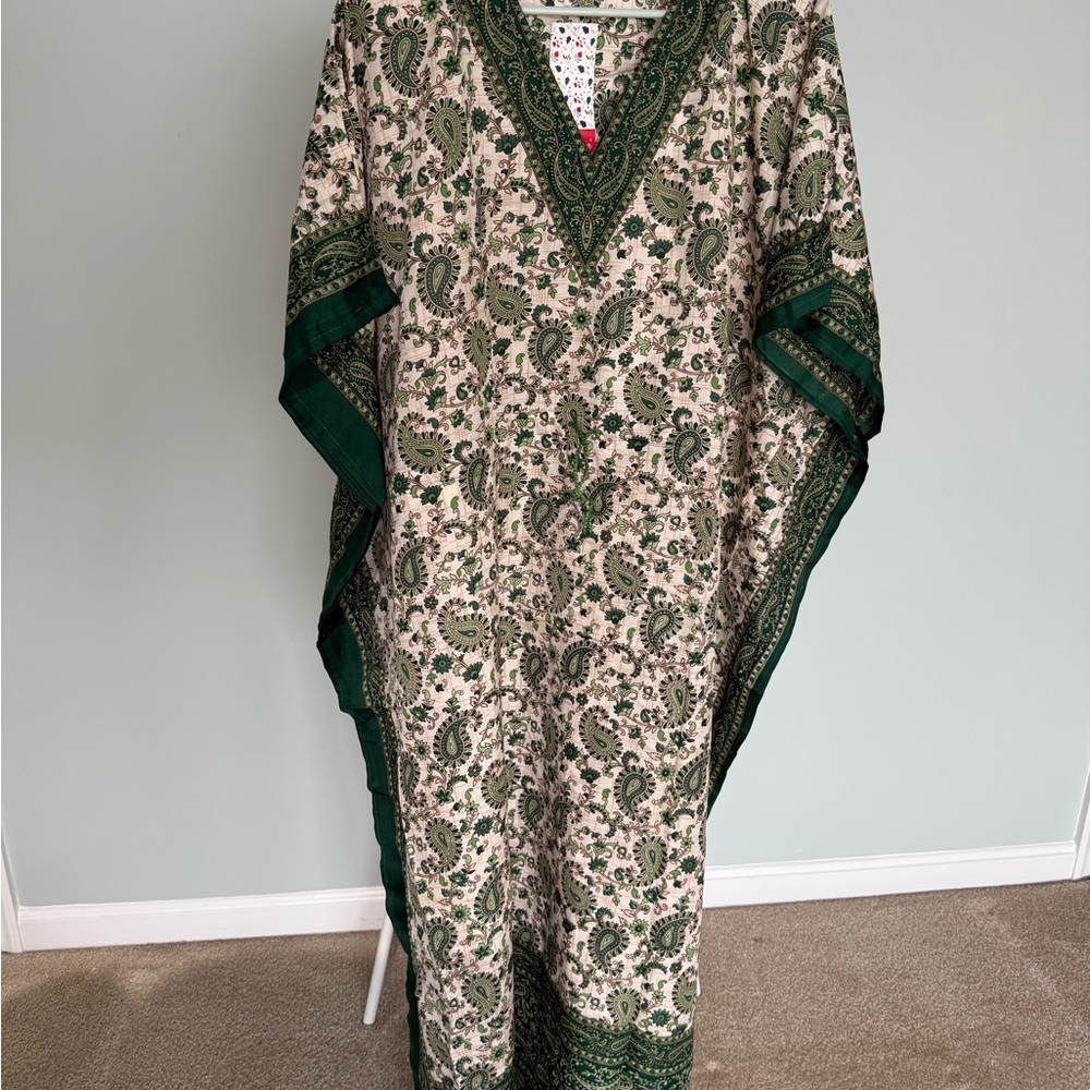 Green Paisley Kaftan Dress